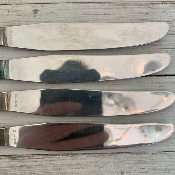 4 Meriden Silverplate Delight Knives Dinner Knife Floral Vintage 50s HTF Set 8.5 - Picture 6 of 10